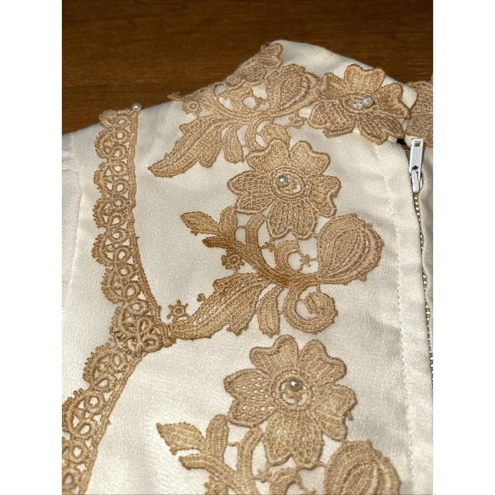 Handmade Vintage Dress Girls‎ 10 Yellowing Cottage Core Lace Wedding Pearls